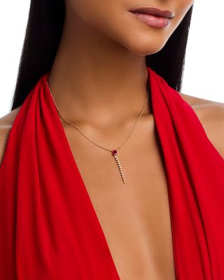 Ruby & Diamond Lariat Necklace in 14K Yellow Gold, 18"