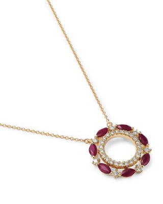 Ruby & Diamond Circle Pendant Necklace in 14K Yellow Gold, 18"