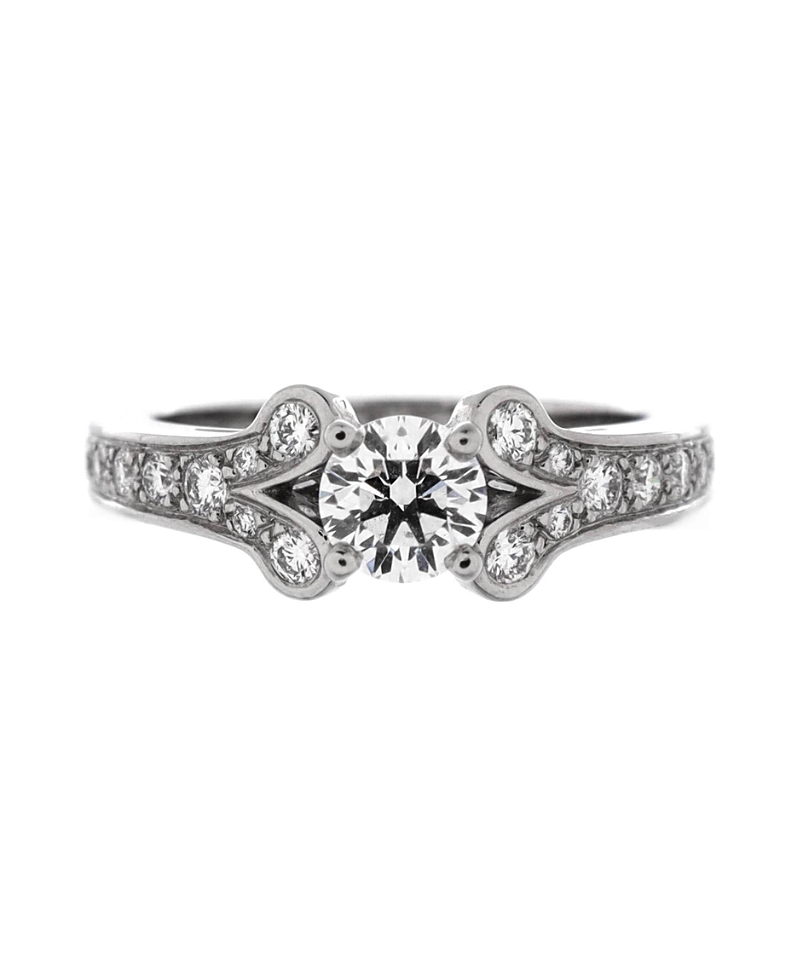 Pre-owned Pre-owned Cartier Cartier 0.50-0.59ct Ballerine Solitaire Ring Platinum With Rbc Diamond And Pave Diamonds