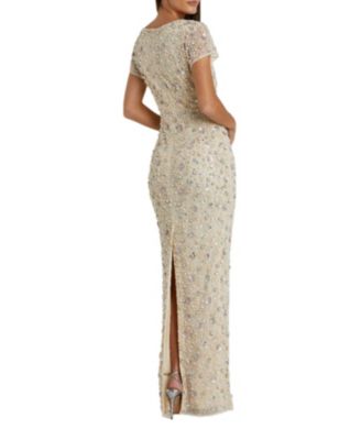 Floral Embellished Mesh Fitted Blouson Gown