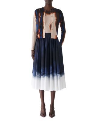 Brushed Canvas Printed Stretch Cotton Circle Skirt