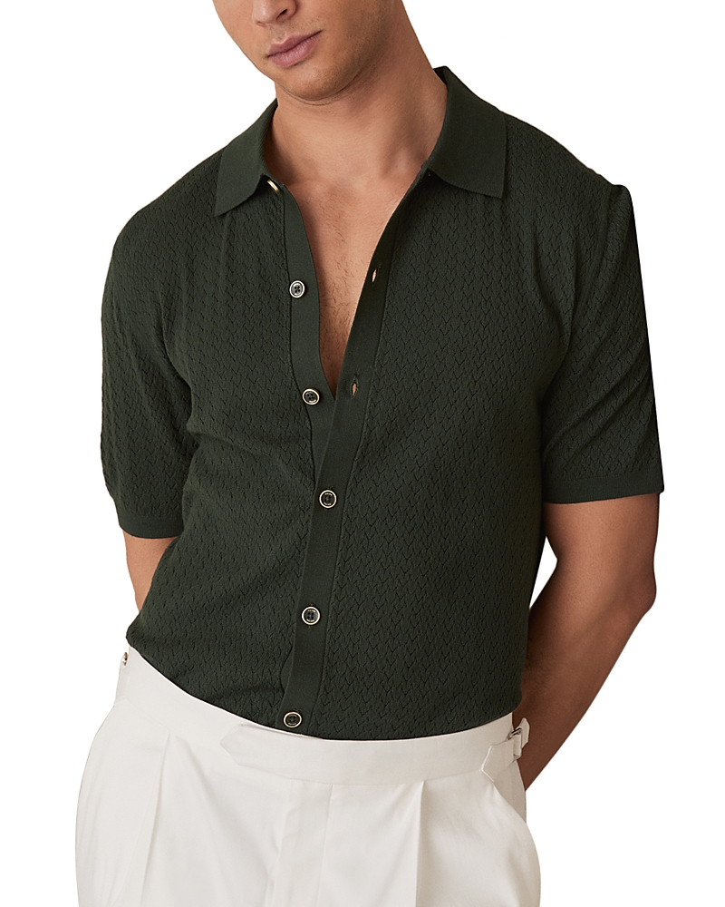 REISS TEXTURED SHORT SLEEVE BUTTON FRONT SHIRT