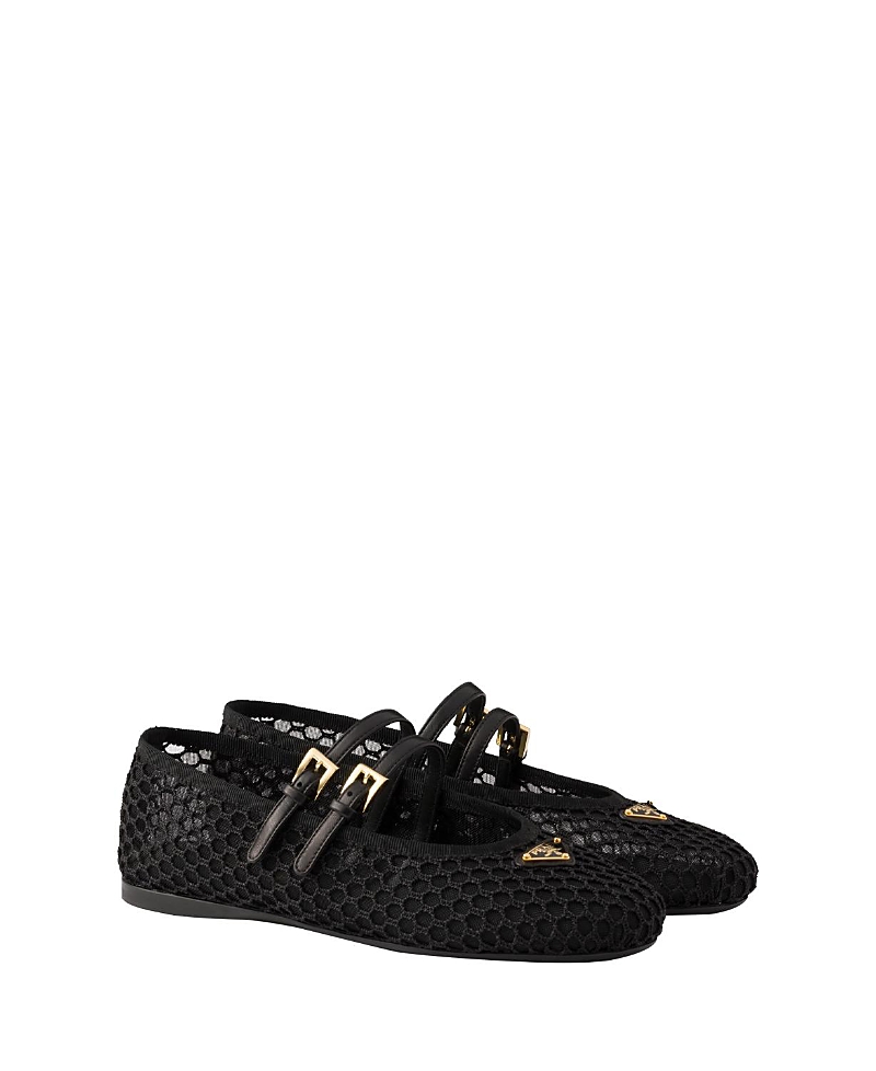 Prada Black Fabric Ballet Flats In Black