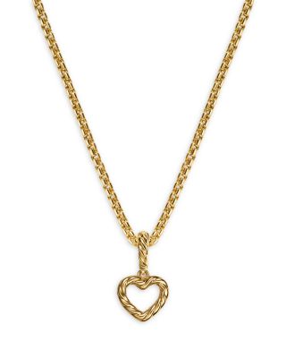 Micro Pav&eacute; Open Heart Amulet in 18K Yellow Gold with Diamonds, 6.8mm