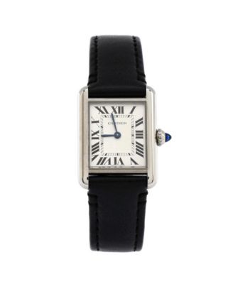 Pre-Owned Cartier - Must de Cartier SolarBeat Tank Quartz Watch in Stainless Steel and Leather 22mm