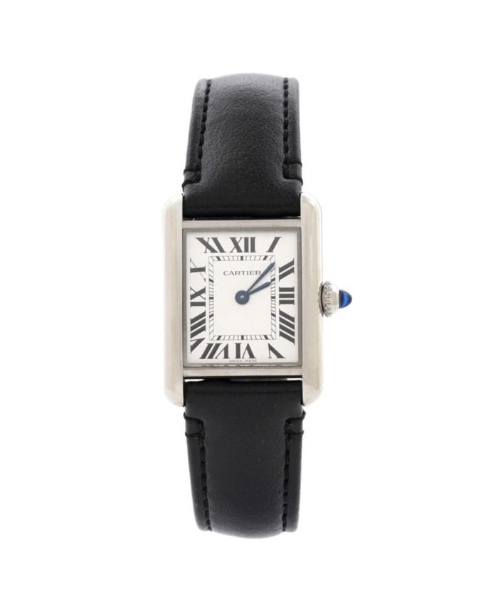 Must de Cartier SolarBeat Tank Quartz Watch in Stainless Steel and Leather 22mm