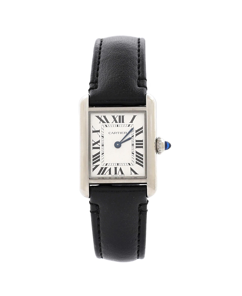 Pre-owned Pre-owned Cartier Cartier Must De Cartier Solarbeat Tank Quartz Watch In Stainless Steel And Leather 22mm In Silver