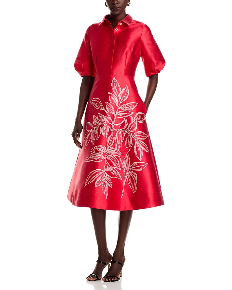 Teri Jon By Rickie Freeman Gazar Border Print Puff-sleeve Dress