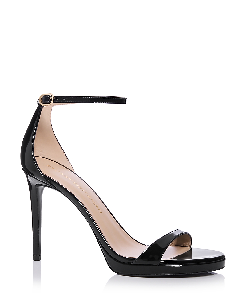 Stuart Weitzman Nudist Patent Leather Stiletto Platform Sandals In Black