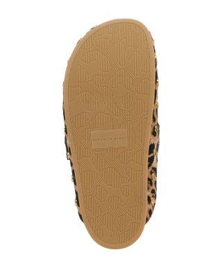 Women's Fern Leopard Print Calf Hair Studded Clogs