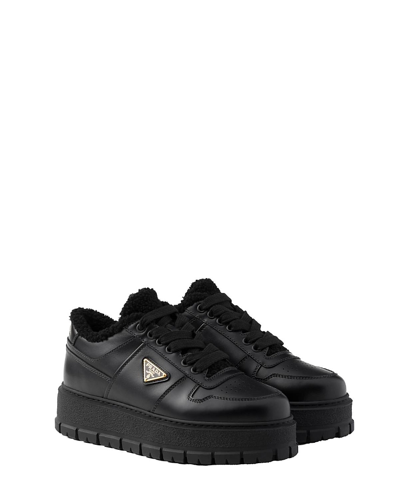 Prada Downtown Bold Leather Sneakers In Black