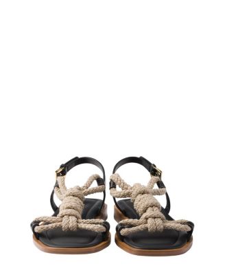 Women's Flat Leather and Cord Sandals
