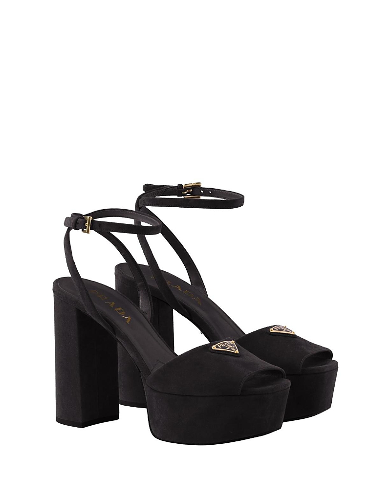 Prada Black Suede Heels In Black
