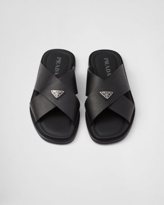 Men's Saffiano Leather Crisscross Slides