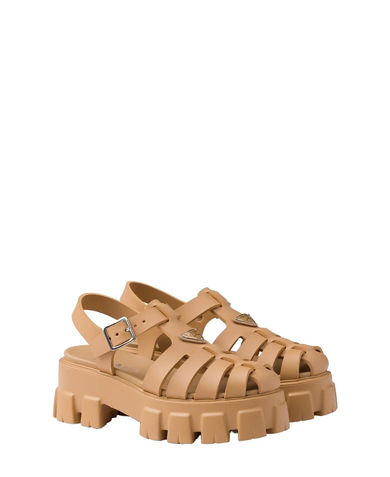 Prada Chunky Platform Sandals With Interwoven Straps In Barley