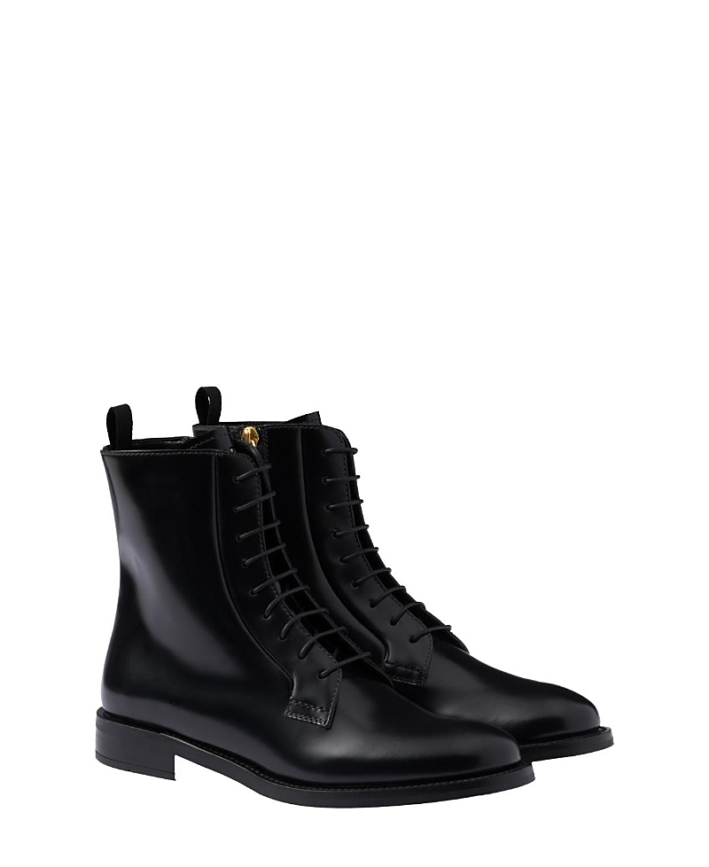 Prada Brushed Leather Ankle Boots In Black