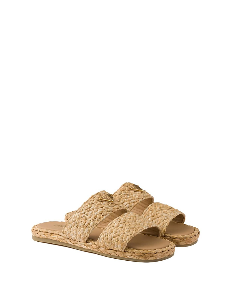 Shop Prada Women's Raffia Slides In Neutral