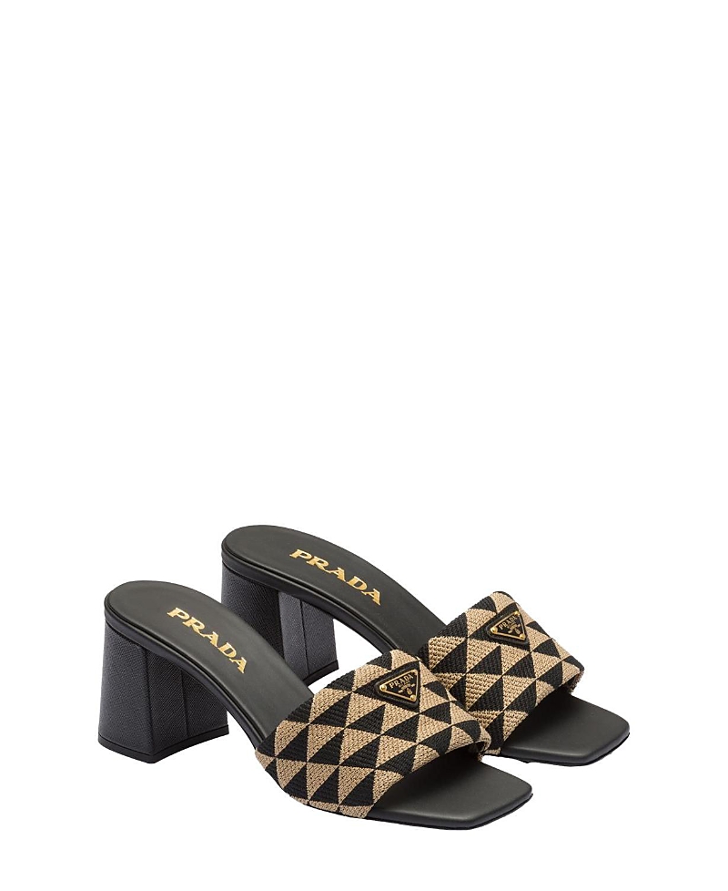 Prada Embroidered Fabric Sandals In Black