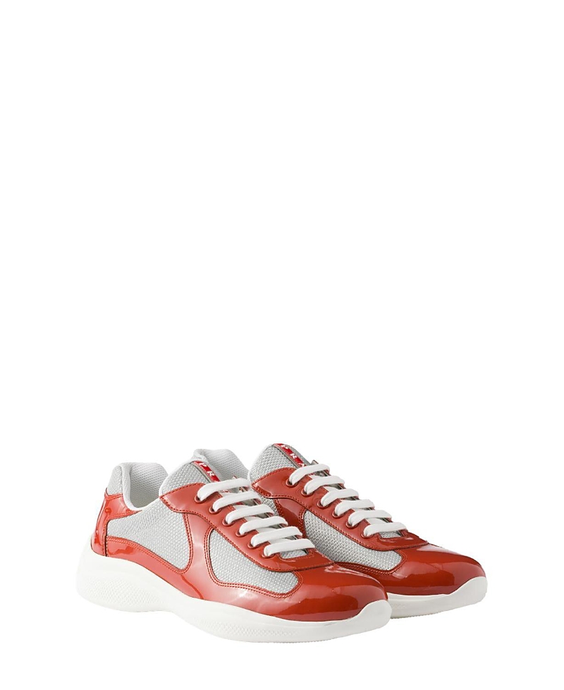 Prada Low Contrasting Panel Sneakers In Orange