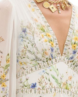 Silk Floral Flared Sleeve Maxi Dress