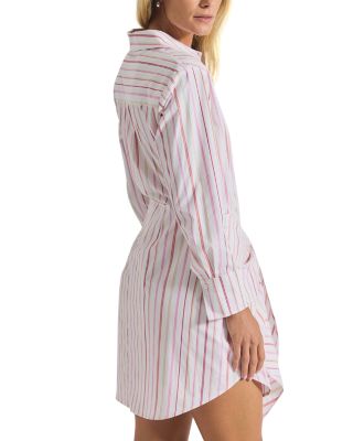 Trish Striped Waist Tie Poplin Shirt Dress