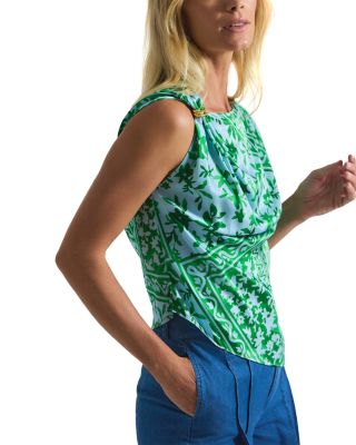 Ariel Tile Print Embellished Asymmetrical Top