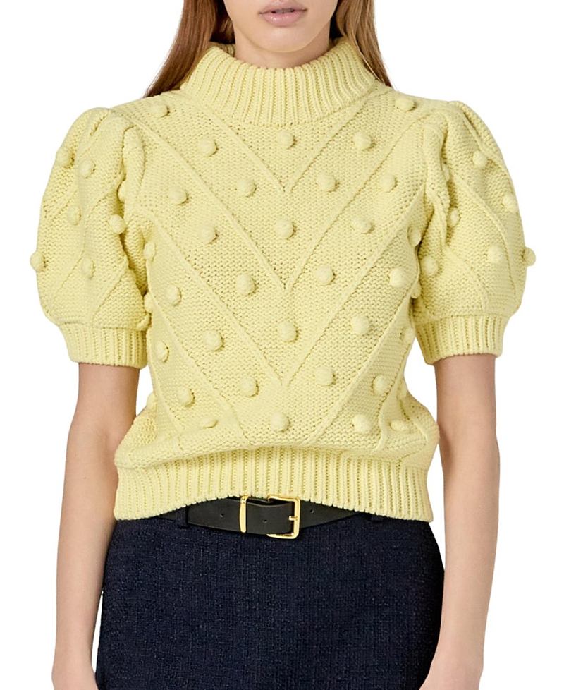 English Factory Women's Pom Pom Puff Sleeve Sweater