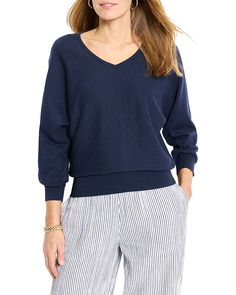 Nic + Zoe Easy V-neck Pure Cotton Sweater In Dark Indigo