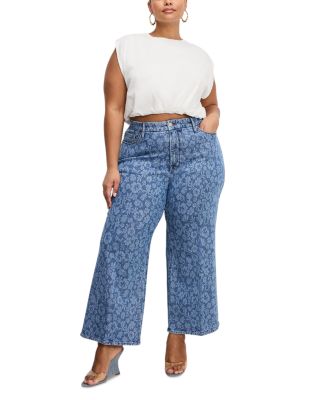 Good Waist Cropped Palazzo Jeans in Hibiscus Bloom