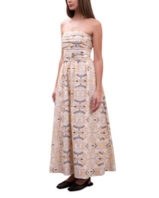 Printed Ruched Poplin Maxi Dress