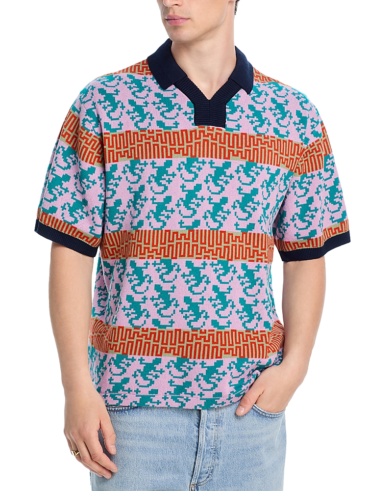 Pleasures Gecko Jacquard Regular Fit Polo Sweater In Pink