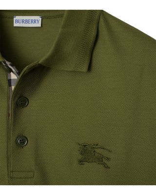 Eddie Cotton Piqu&eacute; Equestrian Knight Embroidered Slim Fit Check Placket Polo Shirt