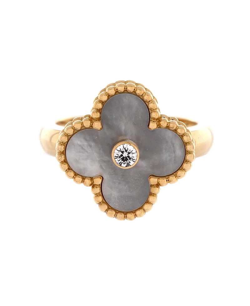 Pre-owned Pre-owned Van Cleef & Arpels Van Cleef & Arpels Vintage Alhambra Ring 18k Gold With Mother Of Pearl And Diamond