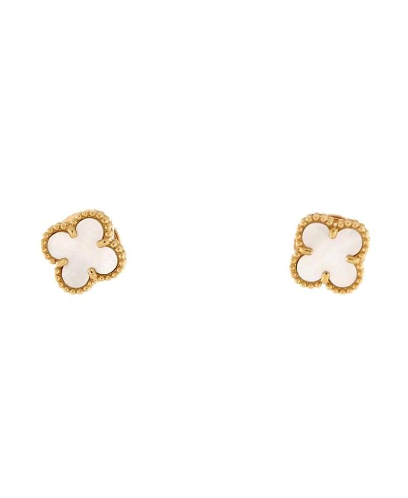 Pre-owned Pre-owned Van Cleef & Arpels Van Cleef & Arpels Sweet Alhambra Stud Earrings 18k Gold And Mother Of Pearl