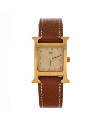 Heure H Quartz Watch in Plated Metal and Leather 21mm