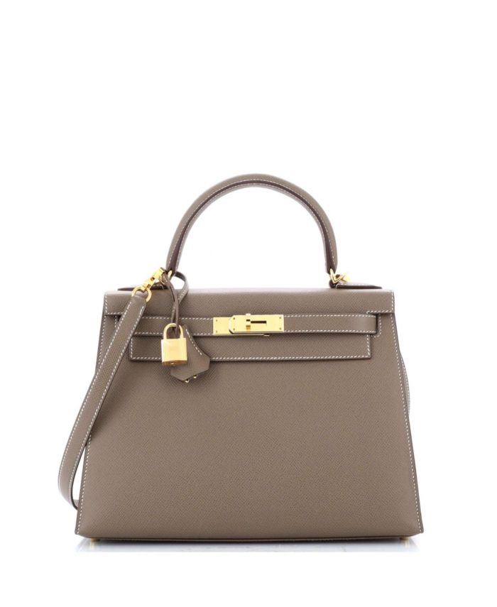 Kelly 28 Handbag Grey Epsom with Gold Hardware