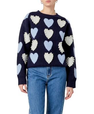  Women's Pearl with Heart Pattern Sweater