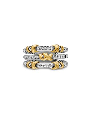 Petite Helena Wrap Three Row Ring in Sterling Silver with 18K Yellow Gold and Diamonds, 12mm