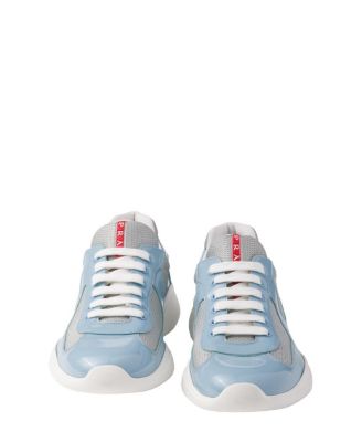 Men's Patent Leather and Technical Fabric America's Cup Sneakers in Sky Blue