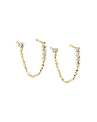 By Adina Eden Cubic Zirconia Double Stud Chain Earrings | Bloomingdale's