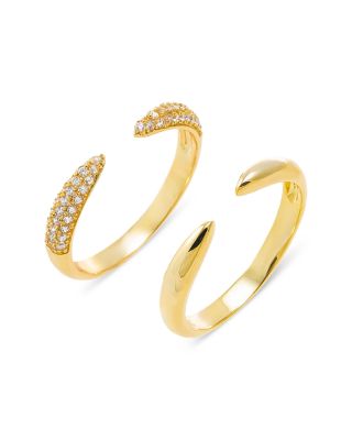 Pav&eacute; X Solid Double Claw Ring, Set of 2
