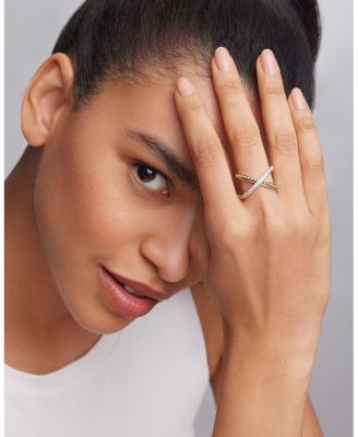 18K Gold and Sterling Silver X Ring with Diamonds