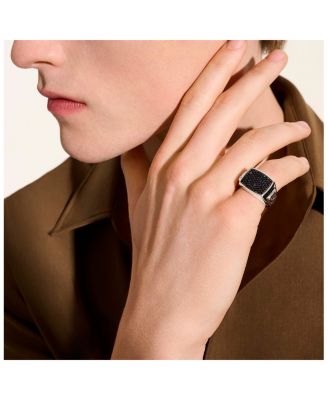 Men's Sterling Silver ID Black Sapphire Pav&eacute; Signet Ring