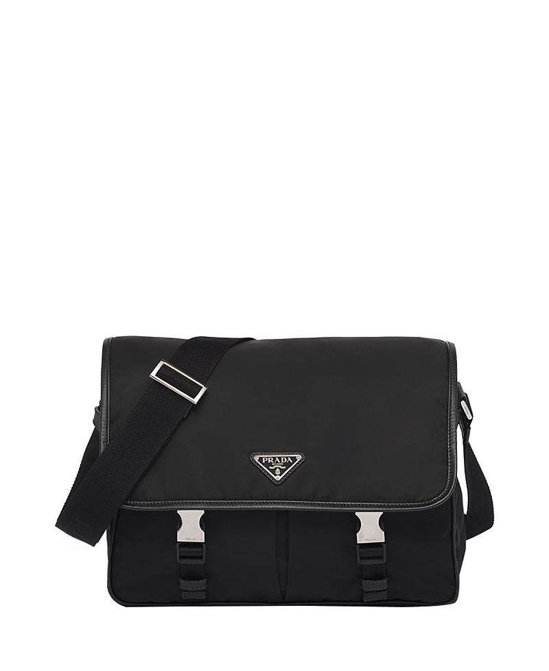 Prada Re-nylon And Saffiano Leather Shoulder Bag In Black