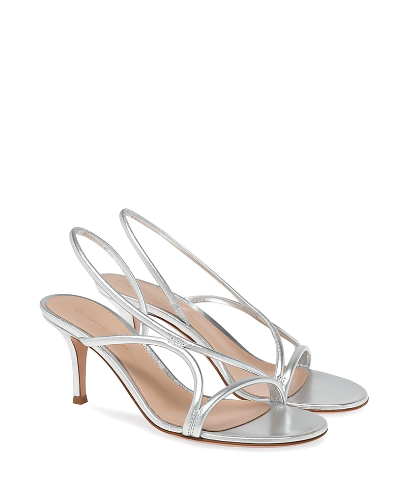 Gianvito Rossi Metallic Nappa Strappy Slingback Sandals In Silver