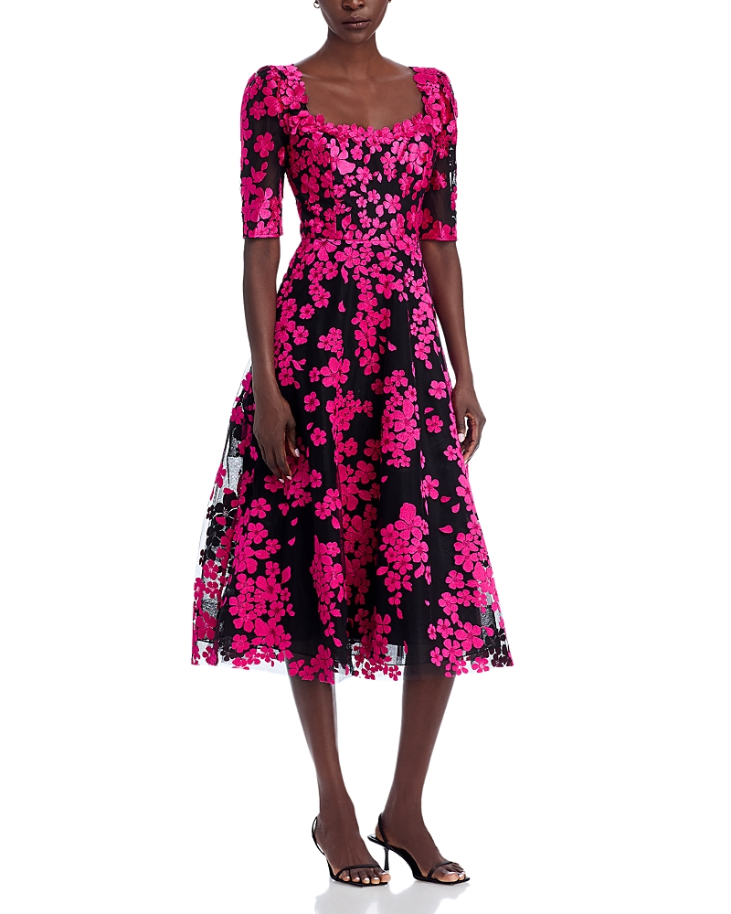 Teri Jon By Rickie Freeman Floral Applique Midi Dress