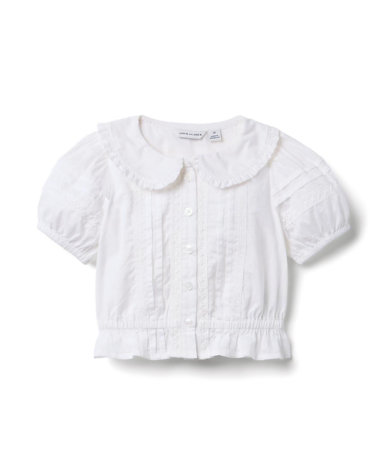 JANIE AND JACK JANIE AND JACK GIRLS' PINTUCK LACE TRIM TOP - LITTLE KID, BIG KID