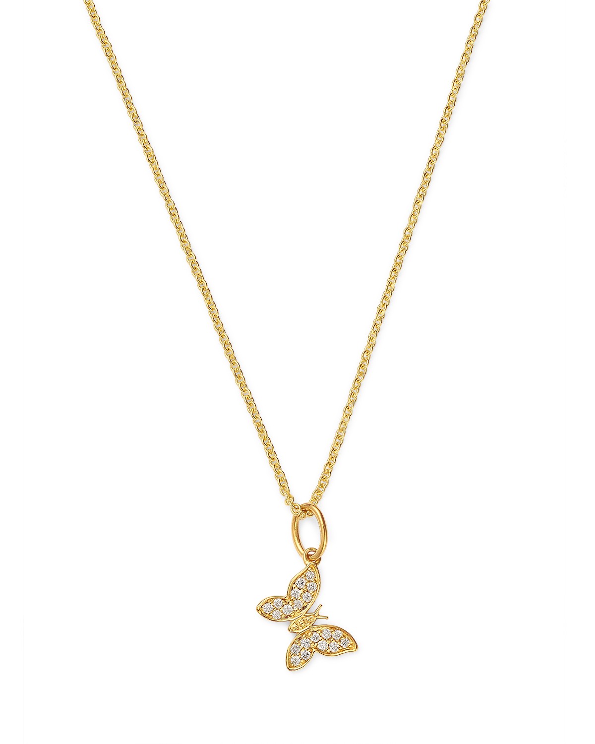 14K Yellow Gold Diamond Butterfly Pendant Necklace, 18"