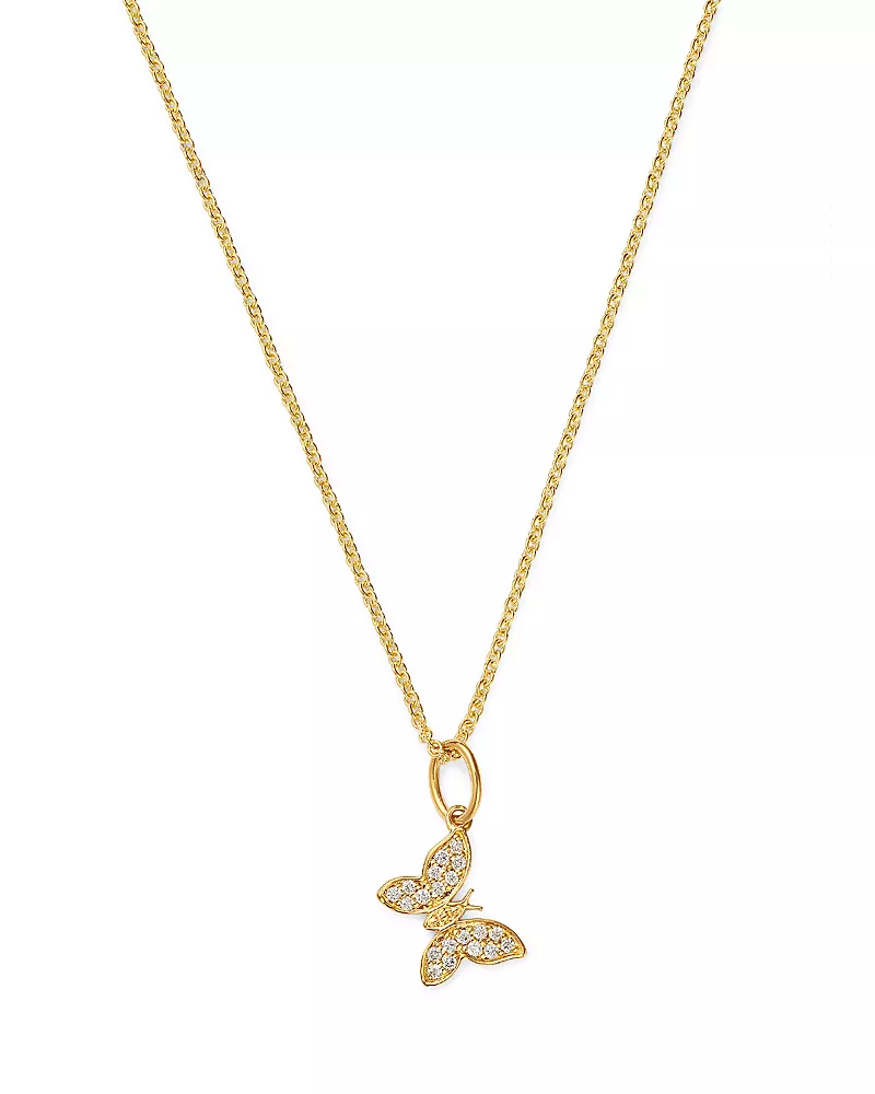 Sydney Evan 14K Yellow Gold Diamond Butterfly Pendant Necklace, 18
