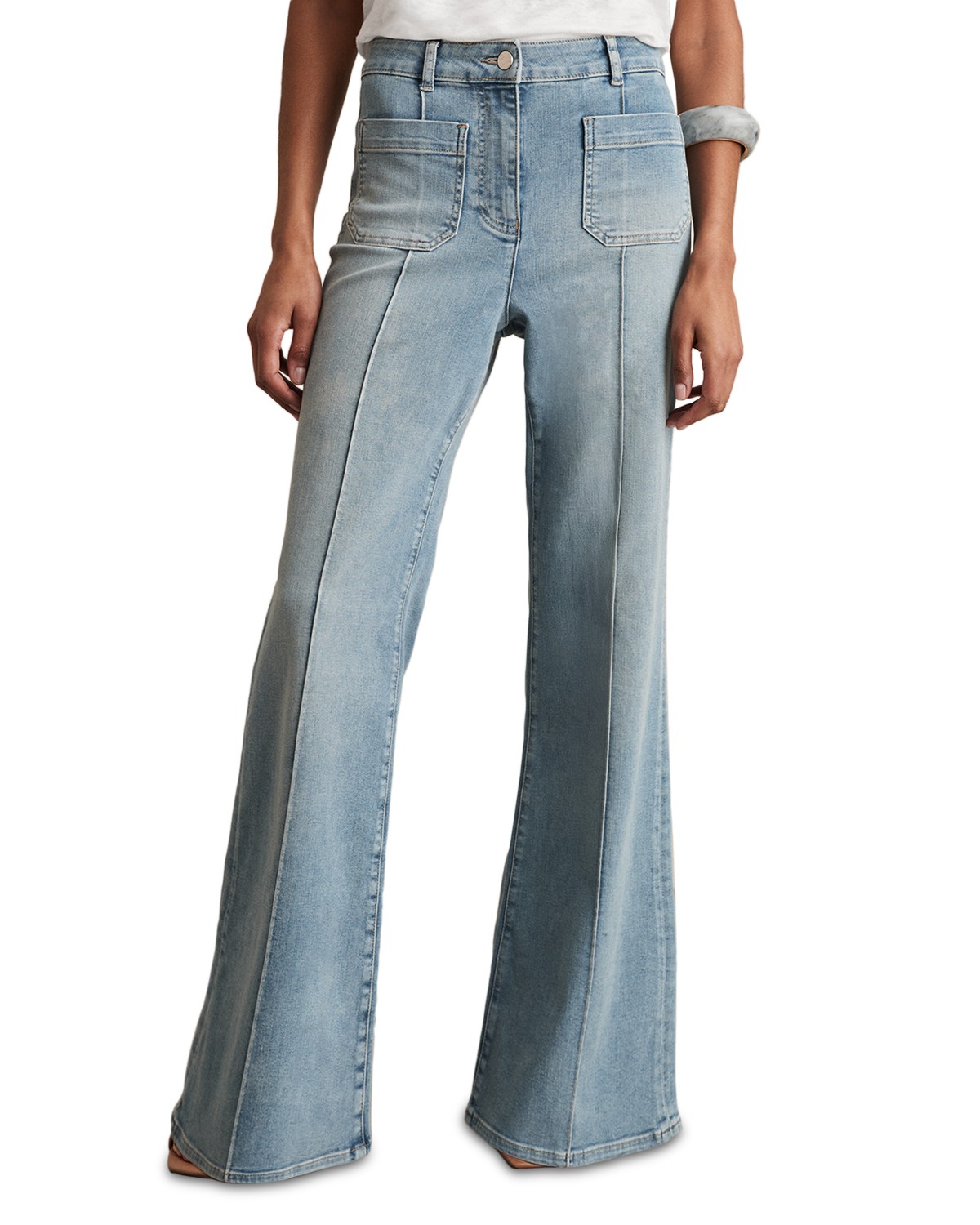 Sakura Flare Patch Pocket Jeans in Light Blue